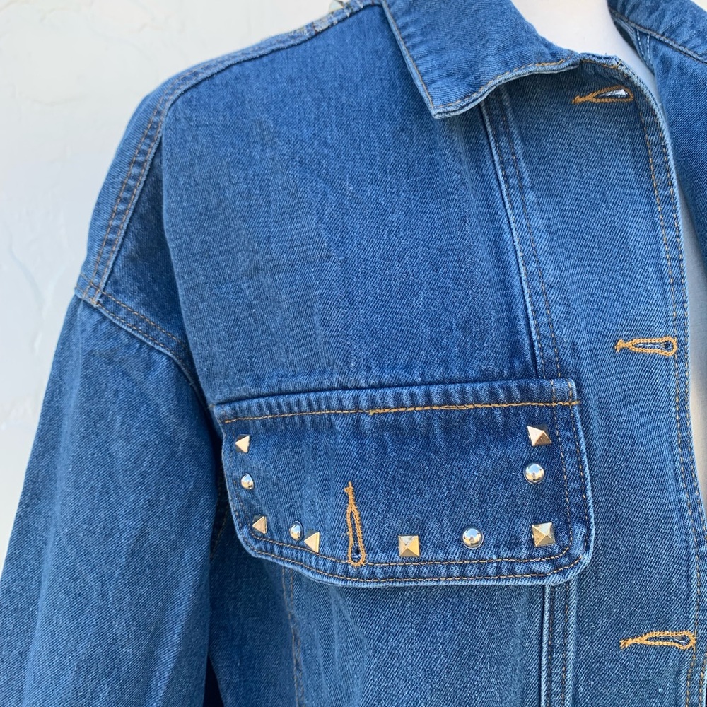 New Bohemian Western Fringe Detailed Embroidered Oversized Denim Jean Jacket - Picture 8 of 12